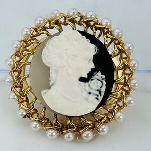 Vintage Faux Cameo Scarf Ring Slide Faux Pearl Romantic Victorian Bridgerton Big